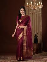 Organza Dark Pink Party Wear Zari Work Saree